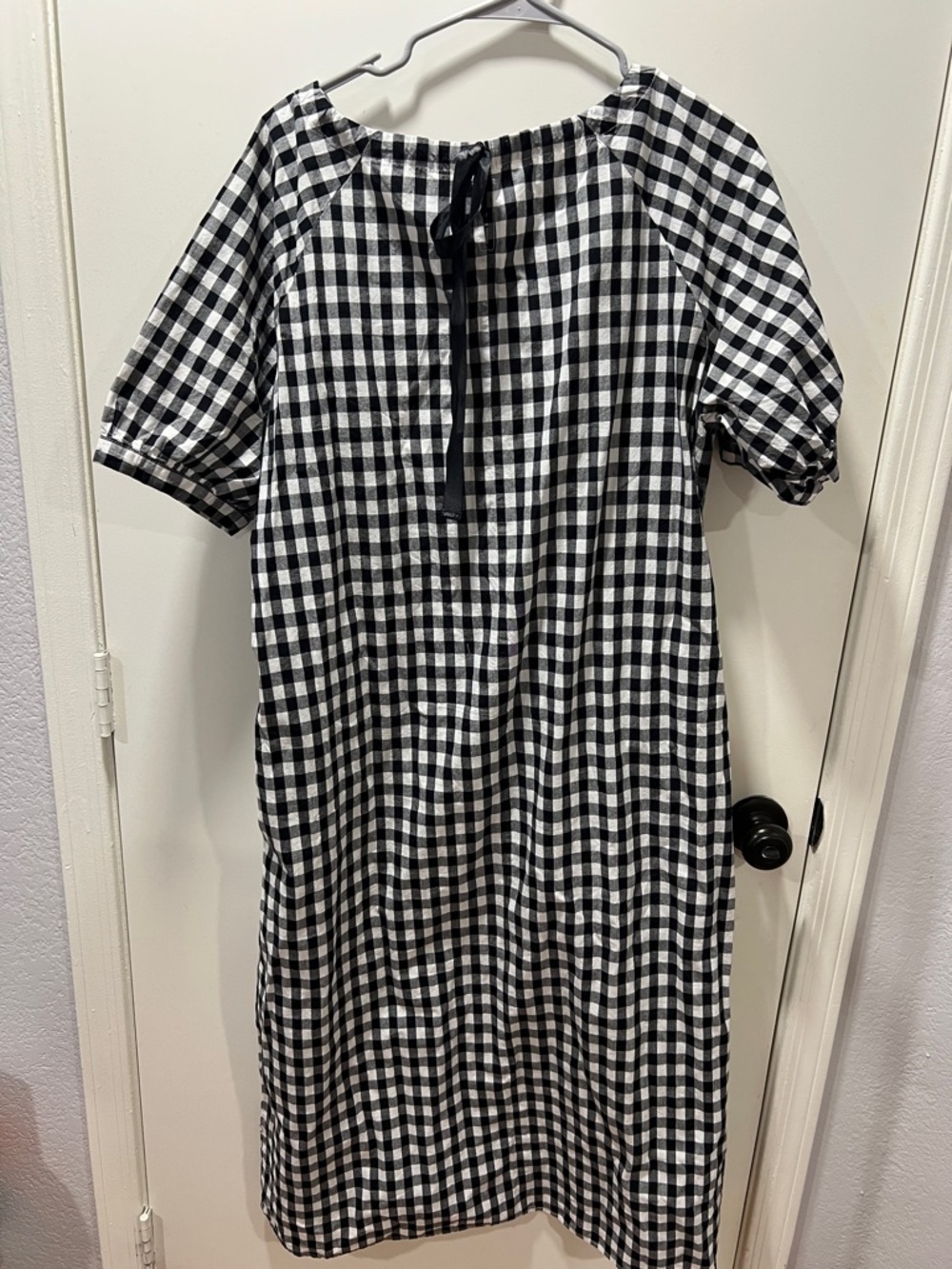 Original Use Black and White Gingham Puff-Sleeve Dress